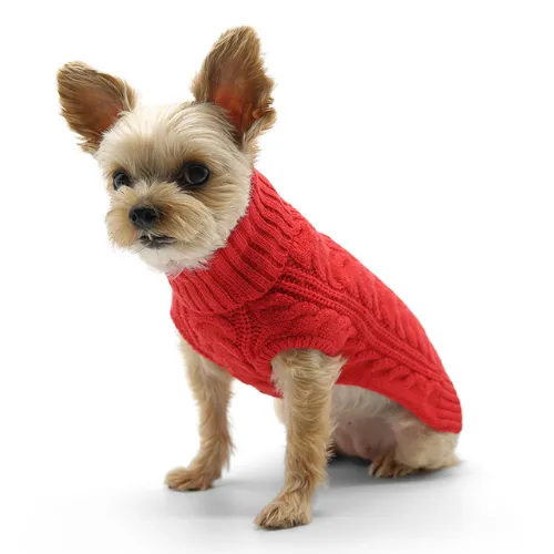 Cable Turtleneck Sweater — Red