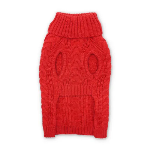 Cable Turtleneck Sweater — Red