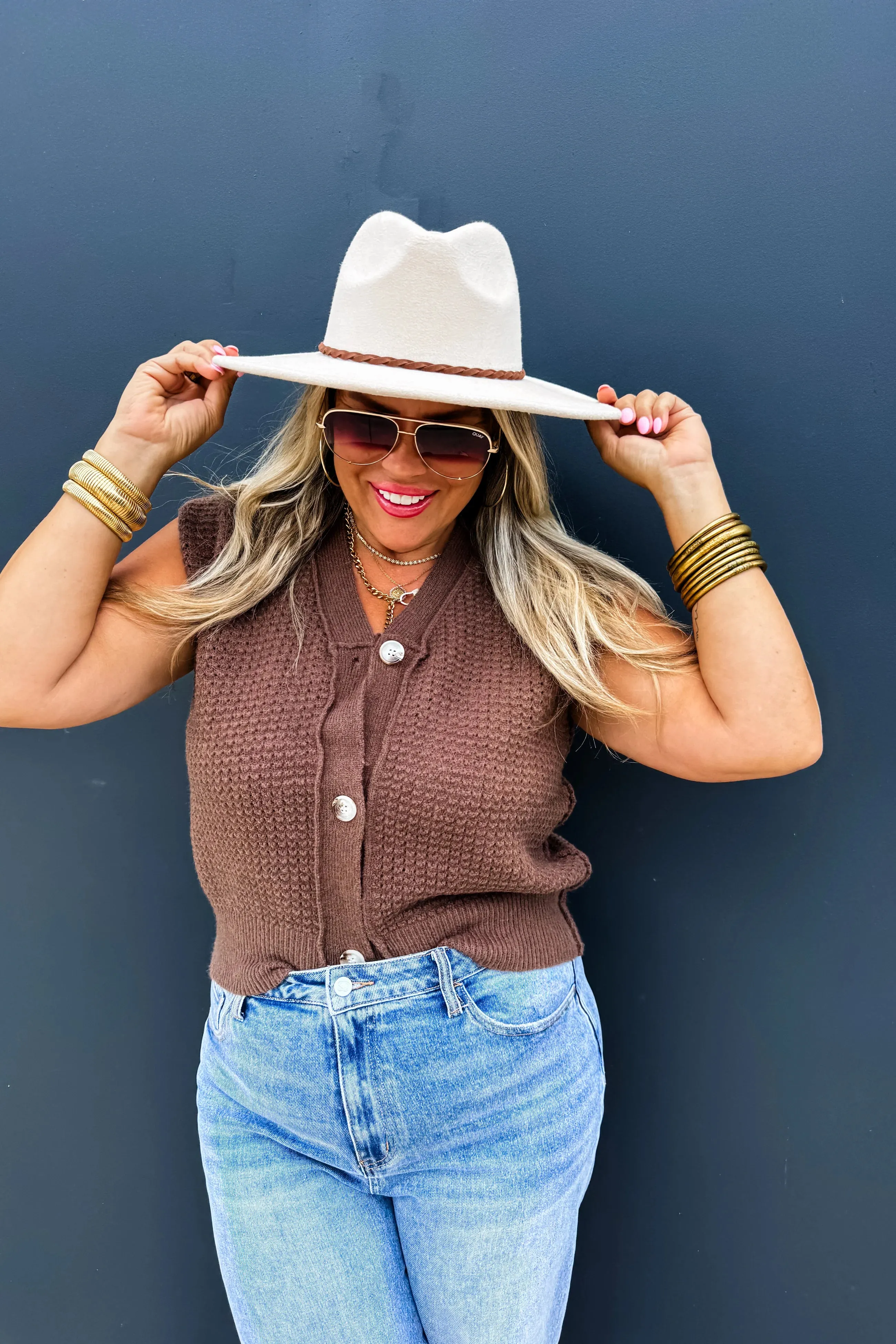 Carlyn Sweater Vest: Brown