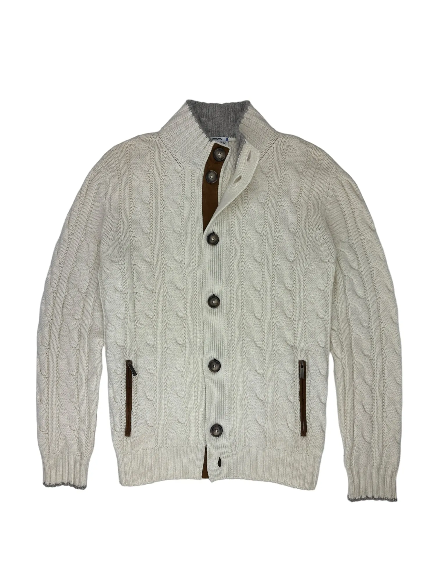 Cesare Attolini Offwhite Cashmere Cable Cardigan
