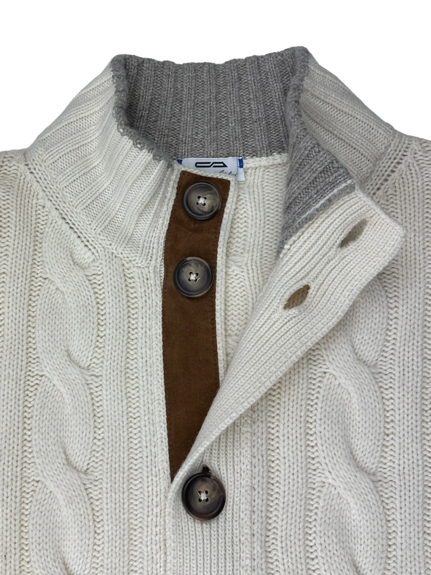 Cesare Attolini Offwhite Cashmere Cable Cardigan