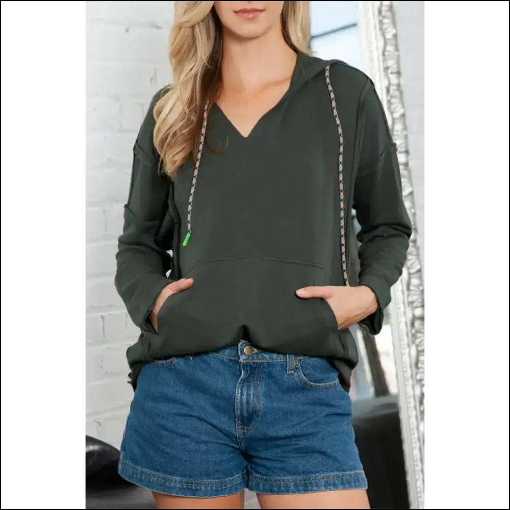 Chic Grey V-neck Pullover Hoodie: Basically a Hug you can Wear 💀