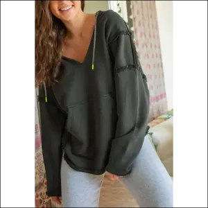 Chic Grey V-neck Pullover Hoodie: Basically a Hug you can Wear 💀