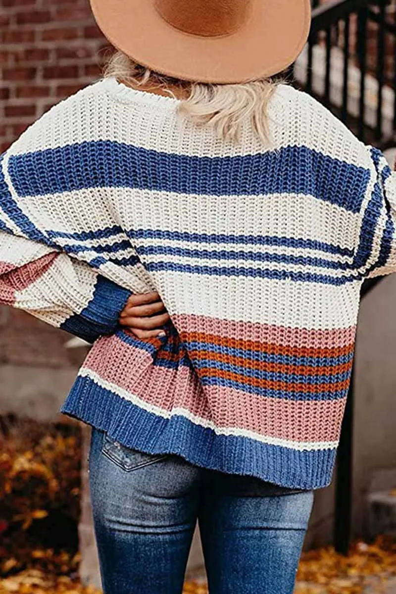 Chicindress Paneled Knitted Striped Sweater