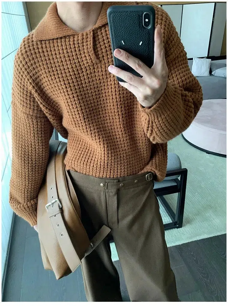 Chunky Knit Lapel Sweater