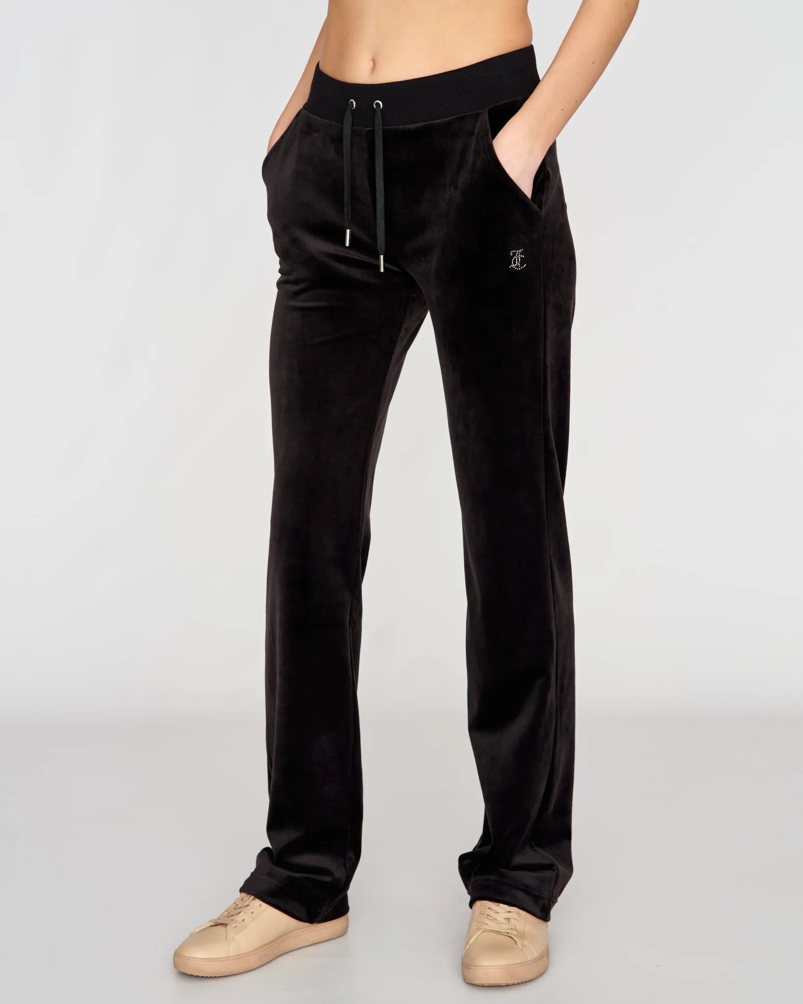 Classic Velour Arched Diamante Del Ray Pant Black