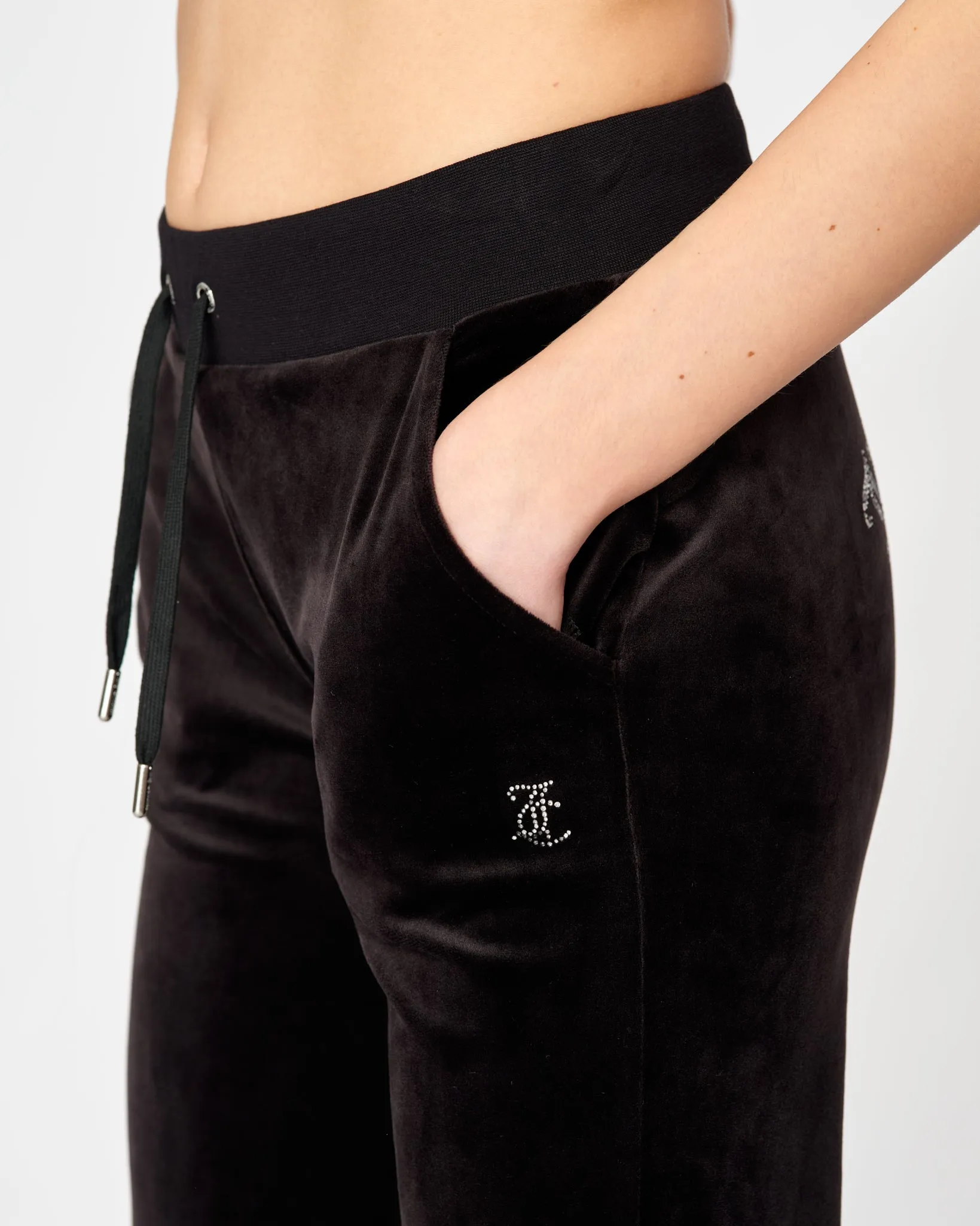 Classic Velour Arched Diamante Del Ray Pant Black