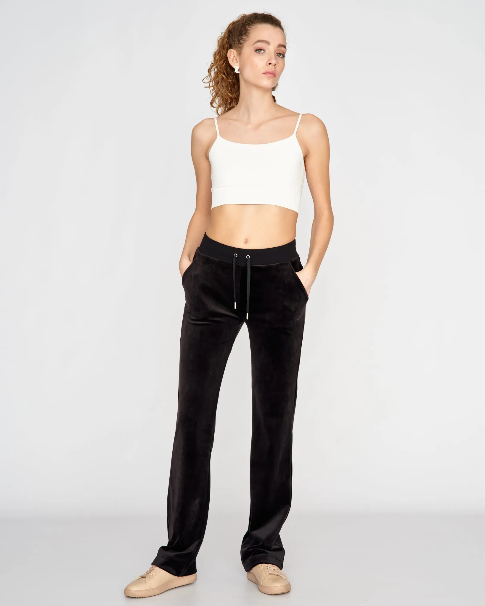 Classic Velour Arched Diamante Del Ray Pant Black