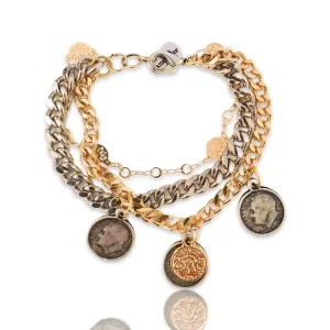 Coin Layered Bracelet In Gold And Silver Coin