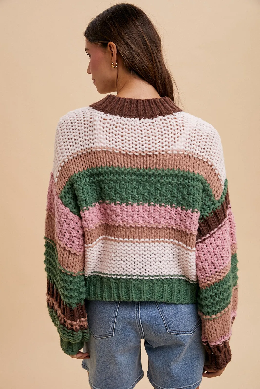 Color Block Striped Chunky Sweater