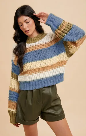 Color Block Striped Chunky Sweater