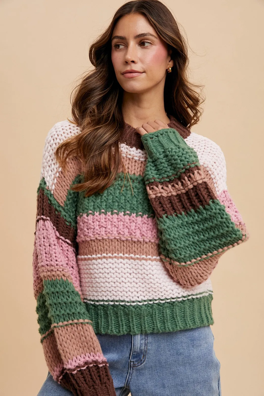 Color Block Striped Chunky Sweater