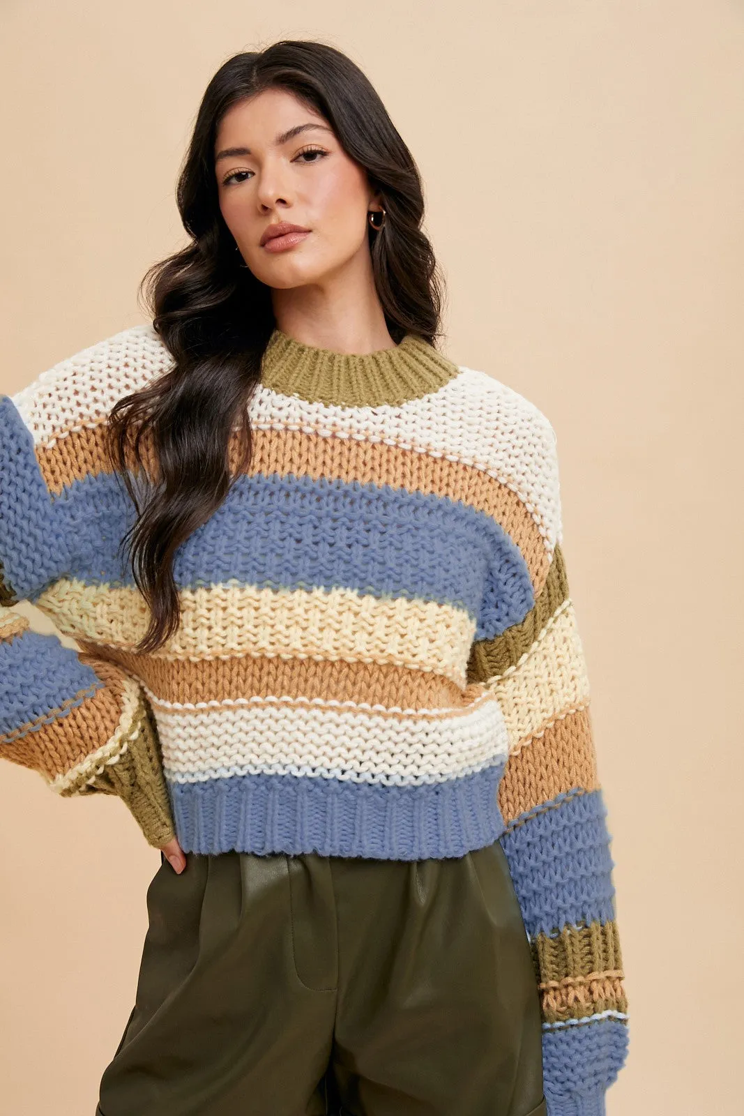 Color Block Striped Chunky Sweater