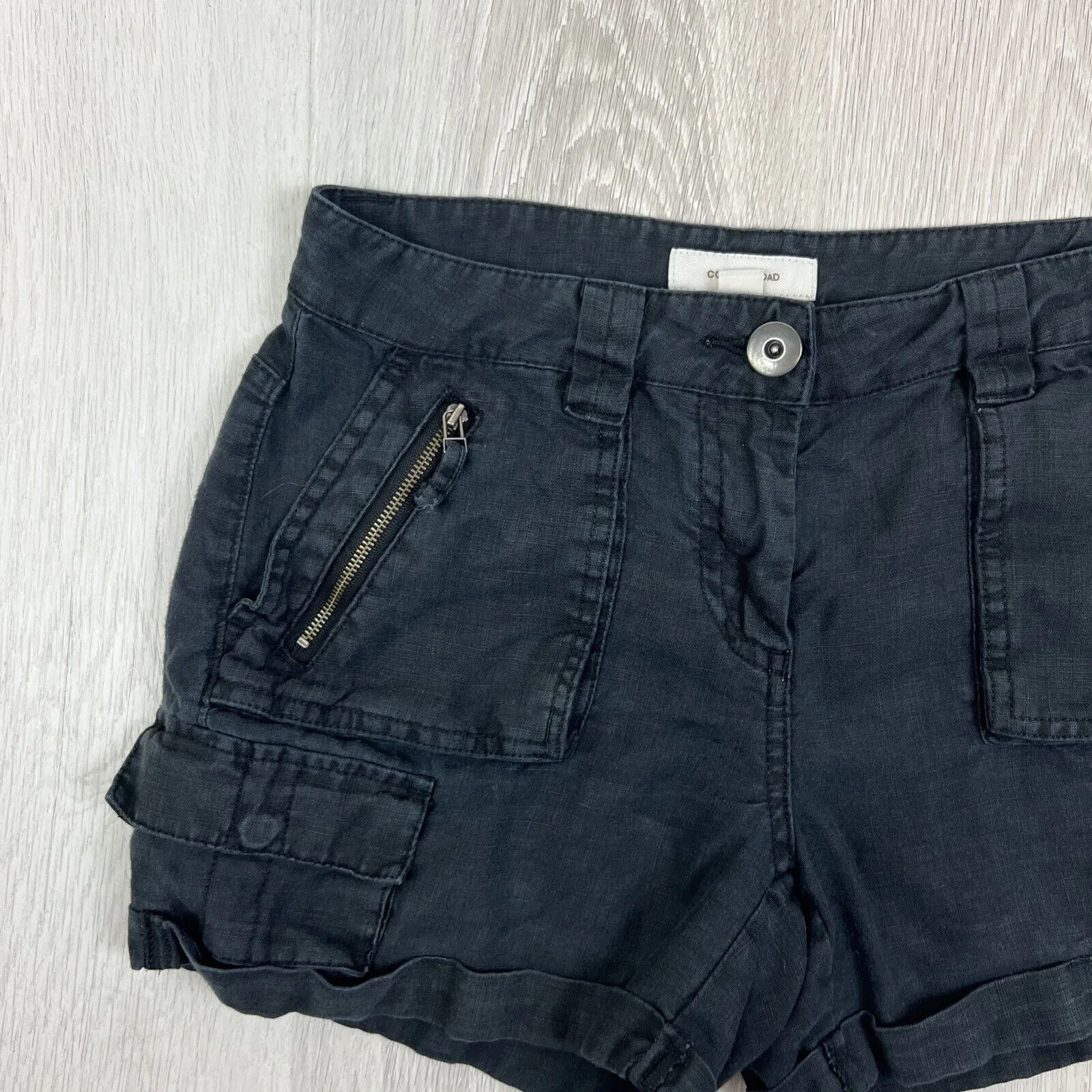 Country Road Womens 100% Linen Short Black Cargo Shorts Size 4