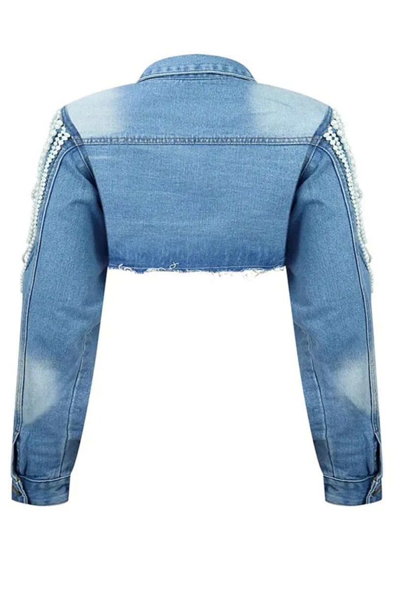 CR3066 Pearl Tassels Denim Jacket Outerwear