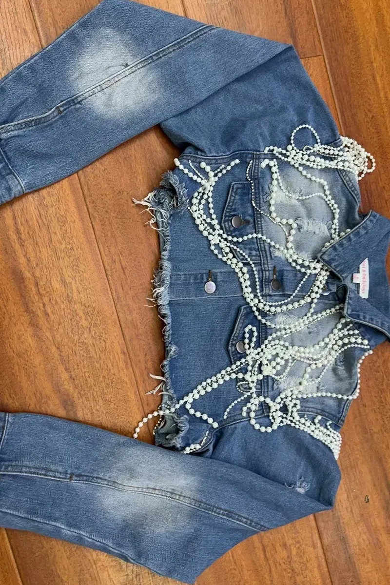 CR3066 Pearl Tassels Denim Jacket Outerwear