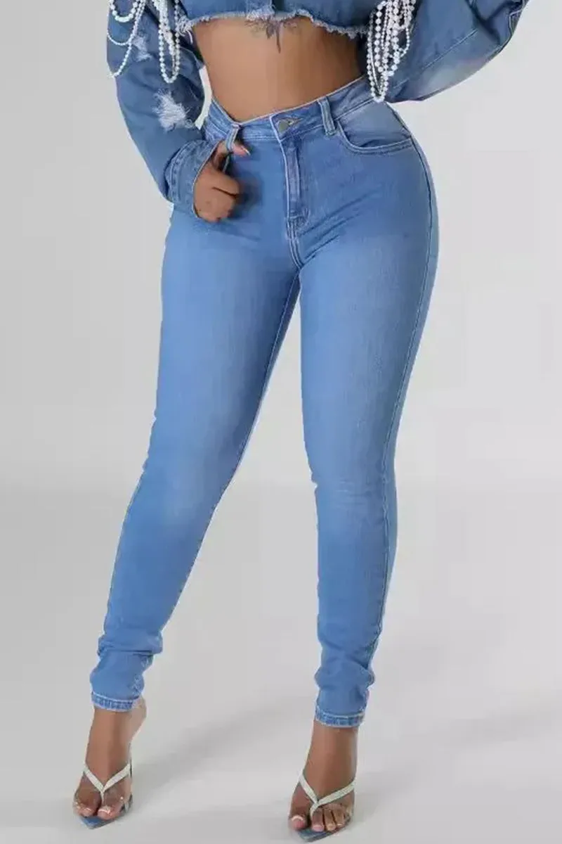 CR3066 Pearl Tassels Denim Jacket Outerwear