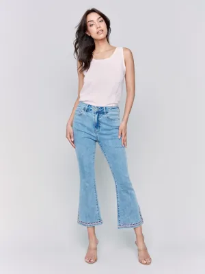 Cropped Bootcut Jeans with Embroidered Side Slit - Light Blue - C5605-431A