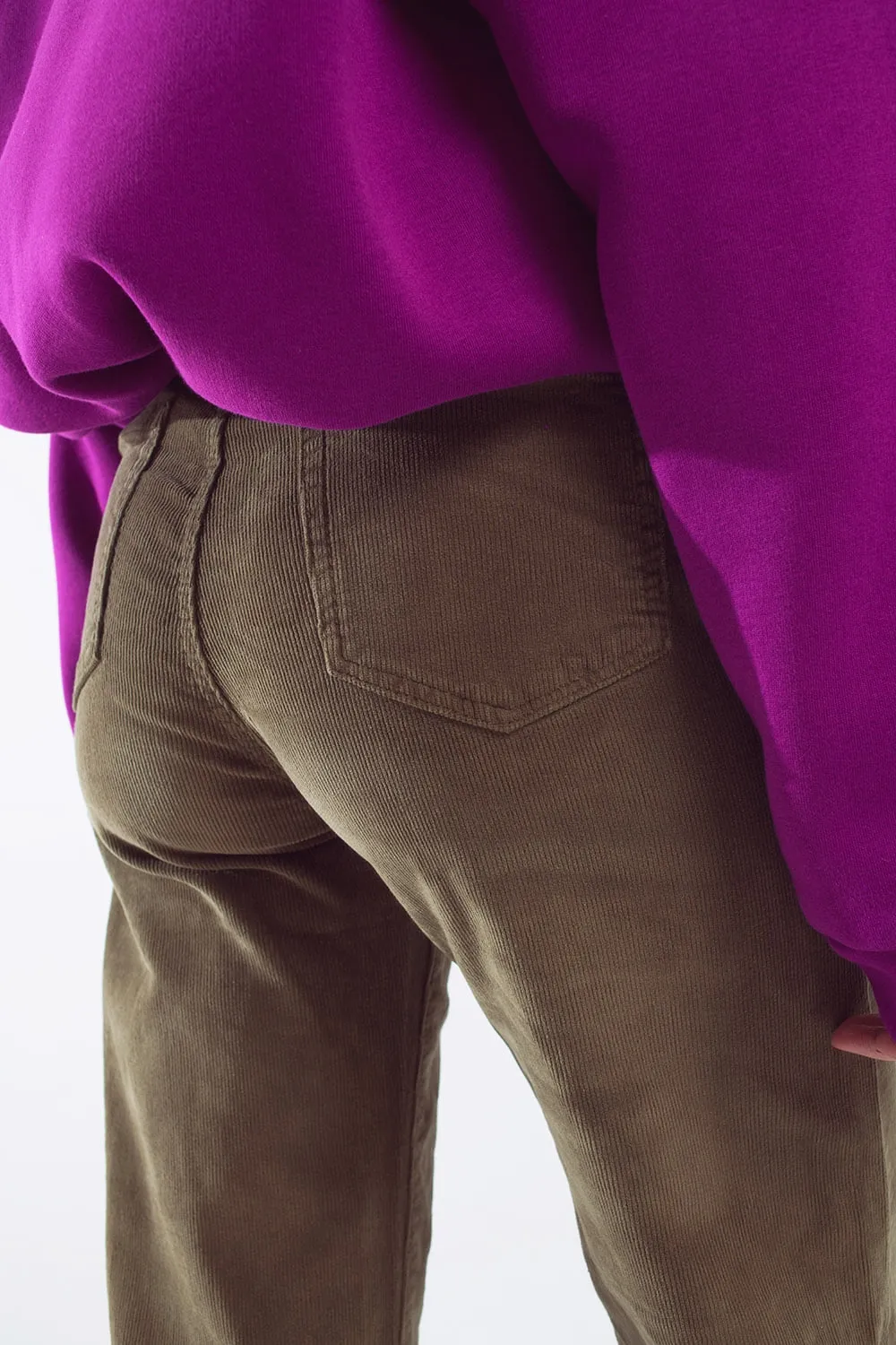 Cropped cord pants in khaki