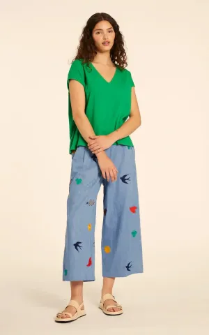 Culotte Denim Con Bordados