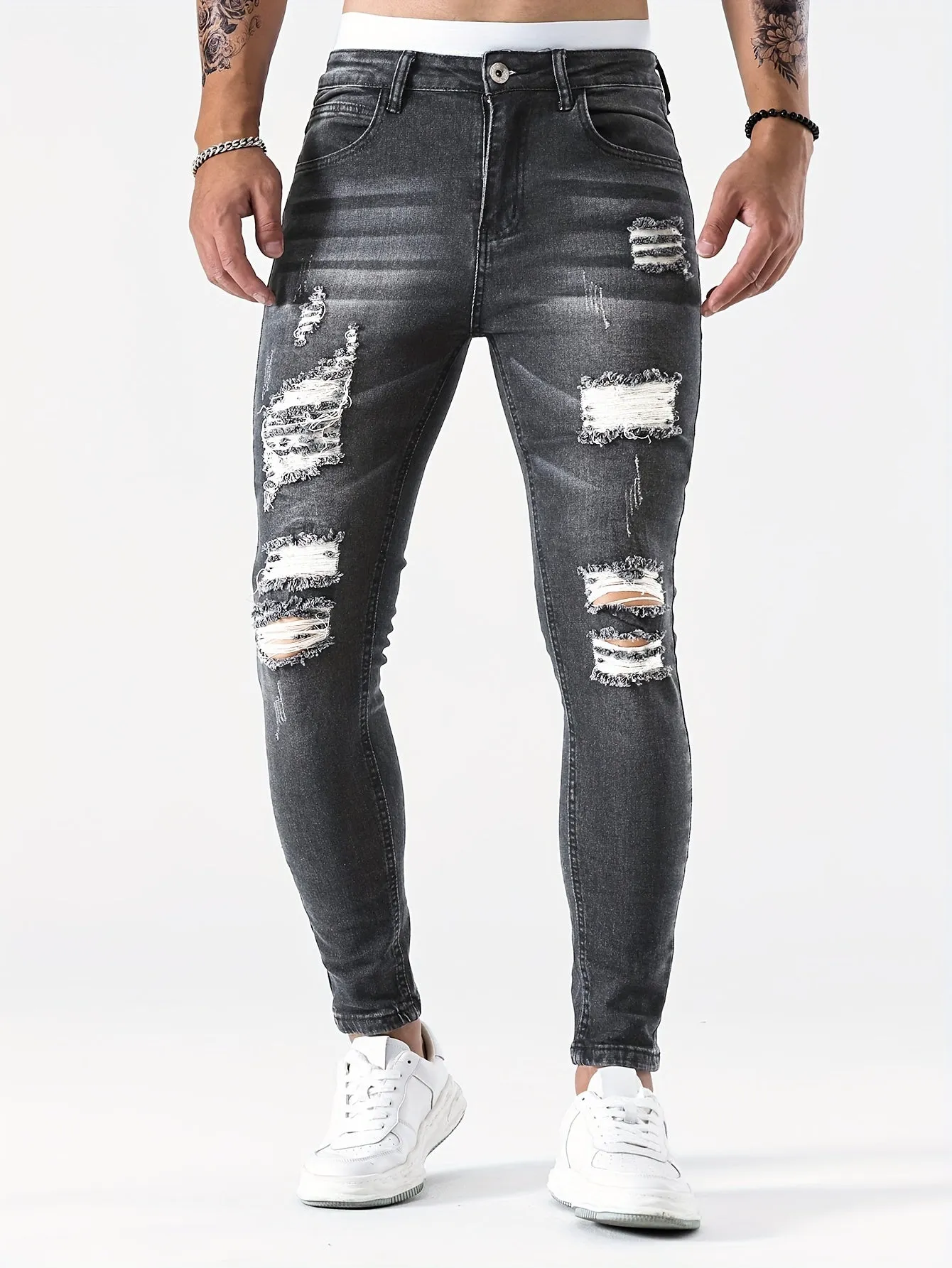 Denim Vortex™ | Men's Distressed Skinny Jeans | Ripped Design, Tapered Fit, Casual Streetwear Style