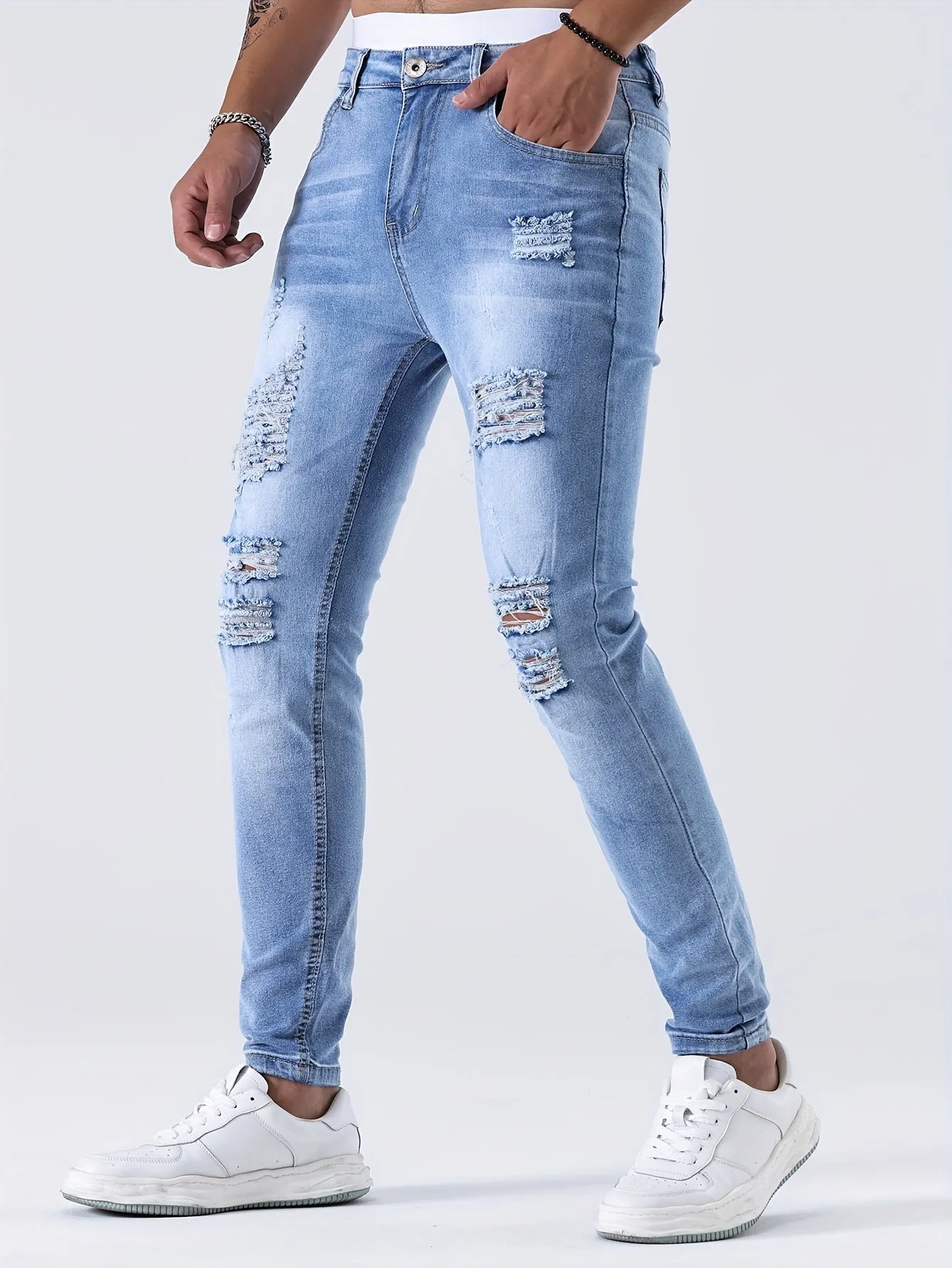 Denim Vortex™ | Men's Distressed Skinny Jeans | Ripped Design, Tapered Fit, Casual Streetwear Style