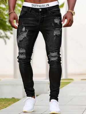 Denim Vortex™ | Men's Distressed Skinny Jeans | Ripped Design, Tapered Fit, Casual Streetwear Style