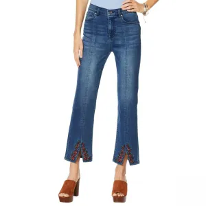 DG2 by Diane Gilman Women's Embroidered Cropped Slit Boot Cut Jeans