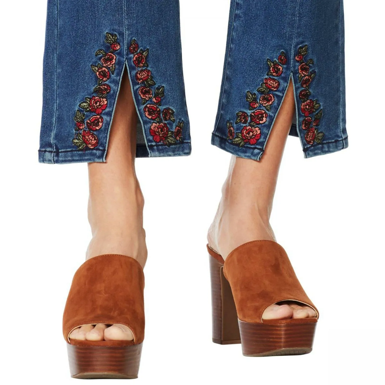 DG2 by Diane Gilman Women's Embroidered Cropped Slit Boot Cut Jeans