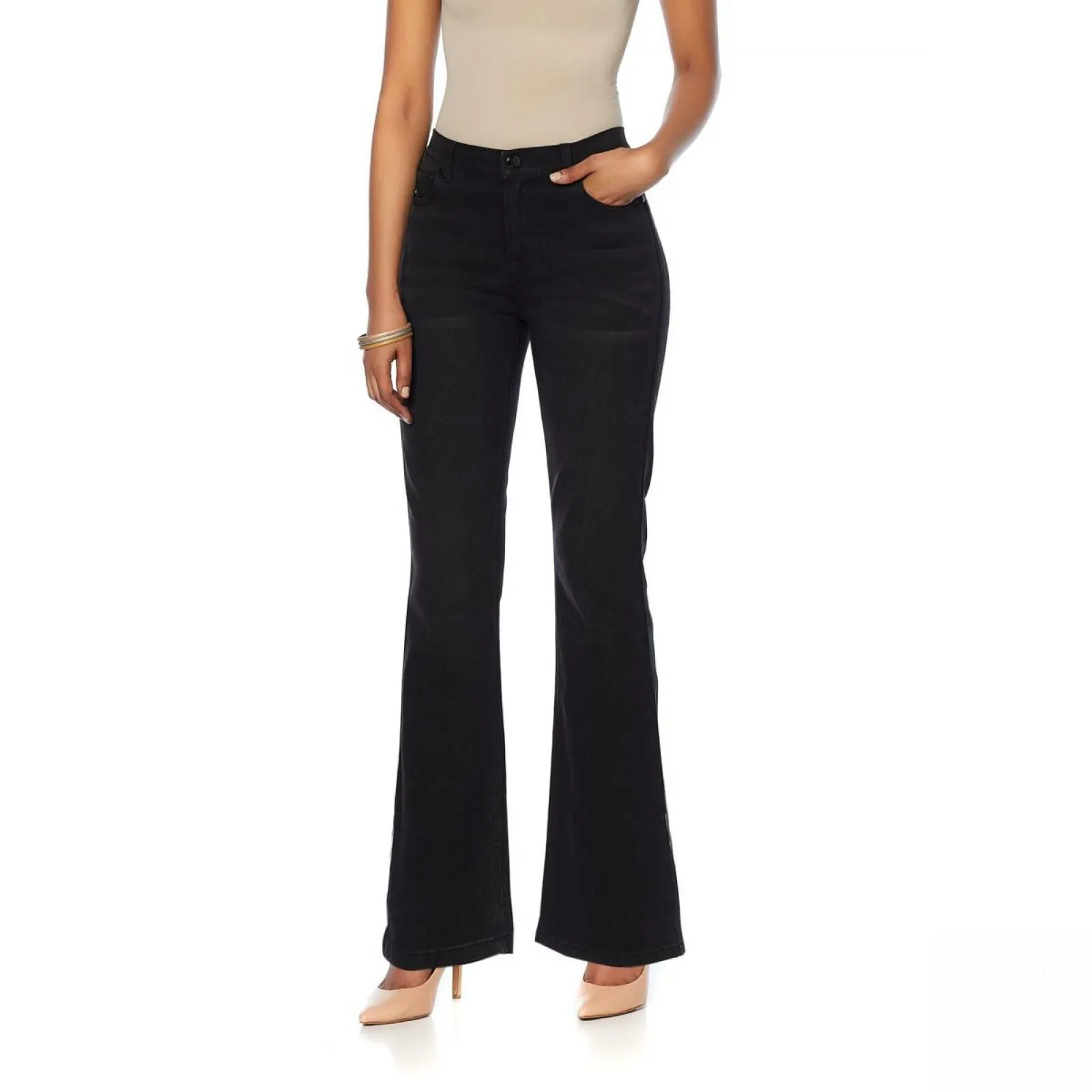 DG2 by Diane Gilman Women's Virtual Stretch Bootcut Jeans Black 6
