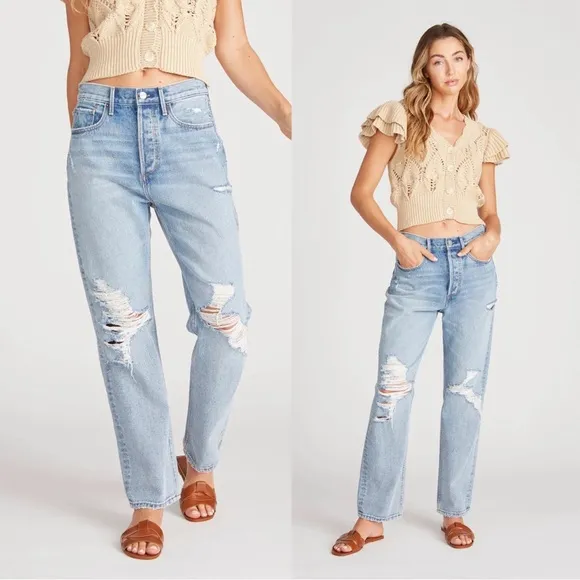 Driftwood • Jordie Mom Jean loose baggy fit distressed ripped Eskimo light wash