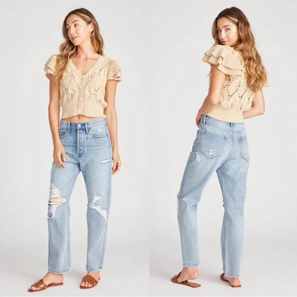 Driftwood • Jordie Mom Jean loose baggy fit distressed ripped Eskimo light wash