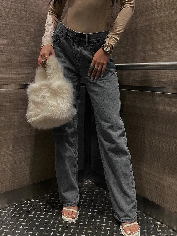 Einfarbige Y2k Rückseitig Zerstörte Baggy Ripped Jeans