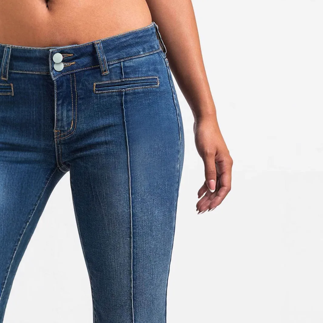 Embroidery Elastic Stitching Pocket Denim Casual Jeans