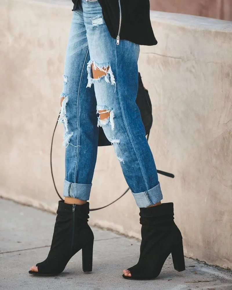 Fashion Mid Waist Big Ripped Hole Jeans