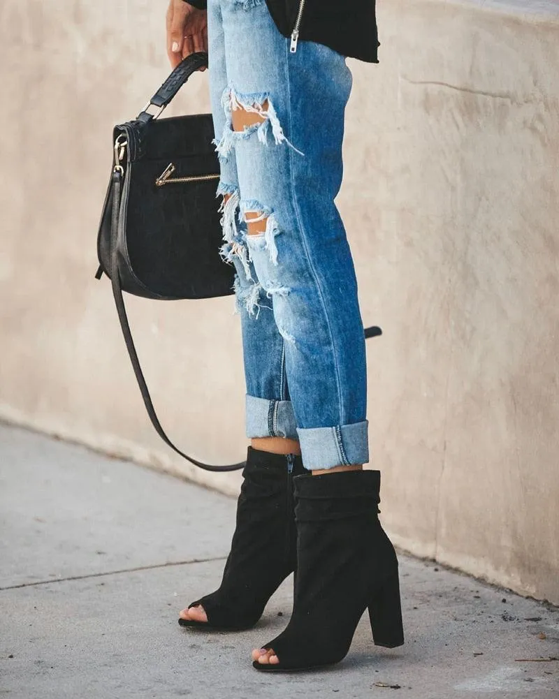 Fashion Mid Waist Big Ripped Hole Jeans