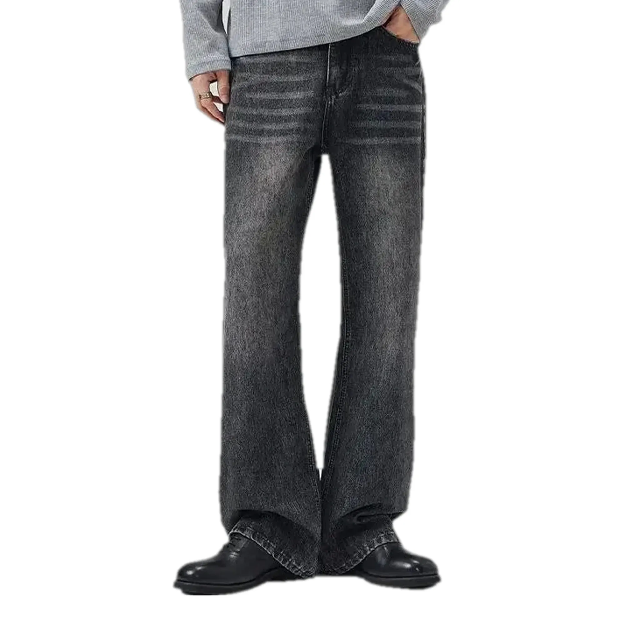 Fashionable bootcut creased men's jeans