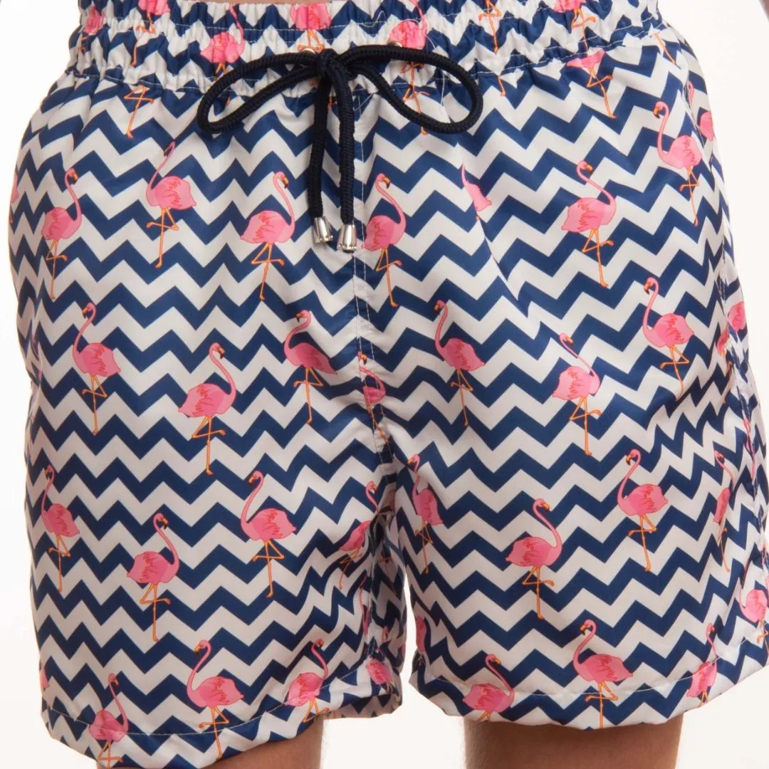 Flamingo Stripe Boys Board Shorts