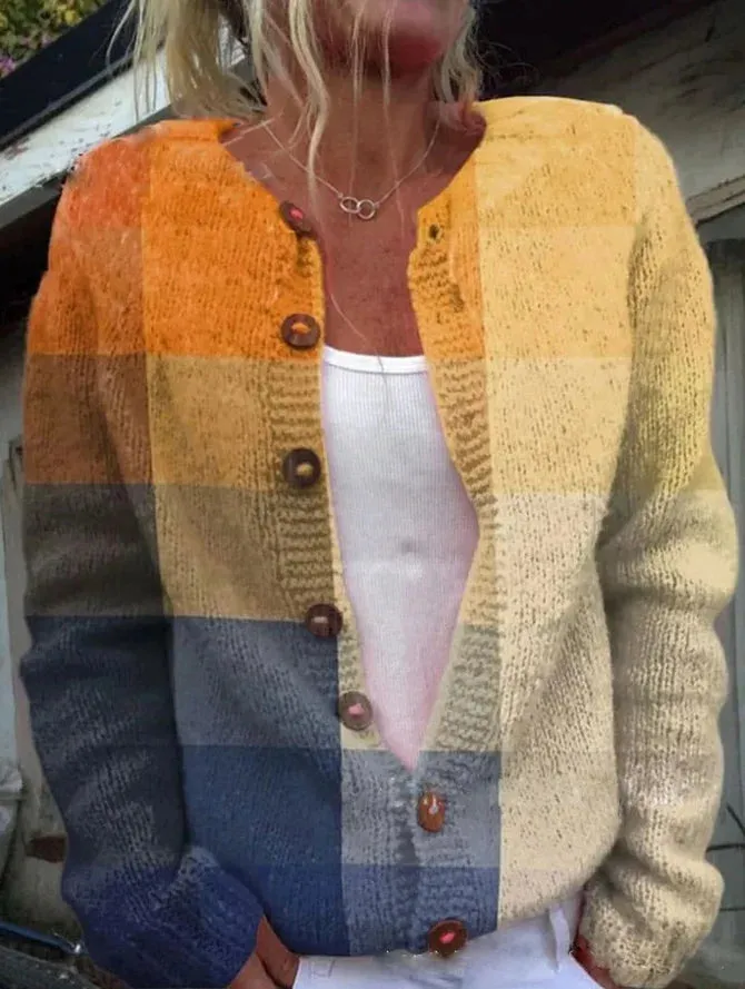 Floral Cardigan Women's Knitted Sweater with Button Details in Cotton - Ideal for Spring and Autumn Wear