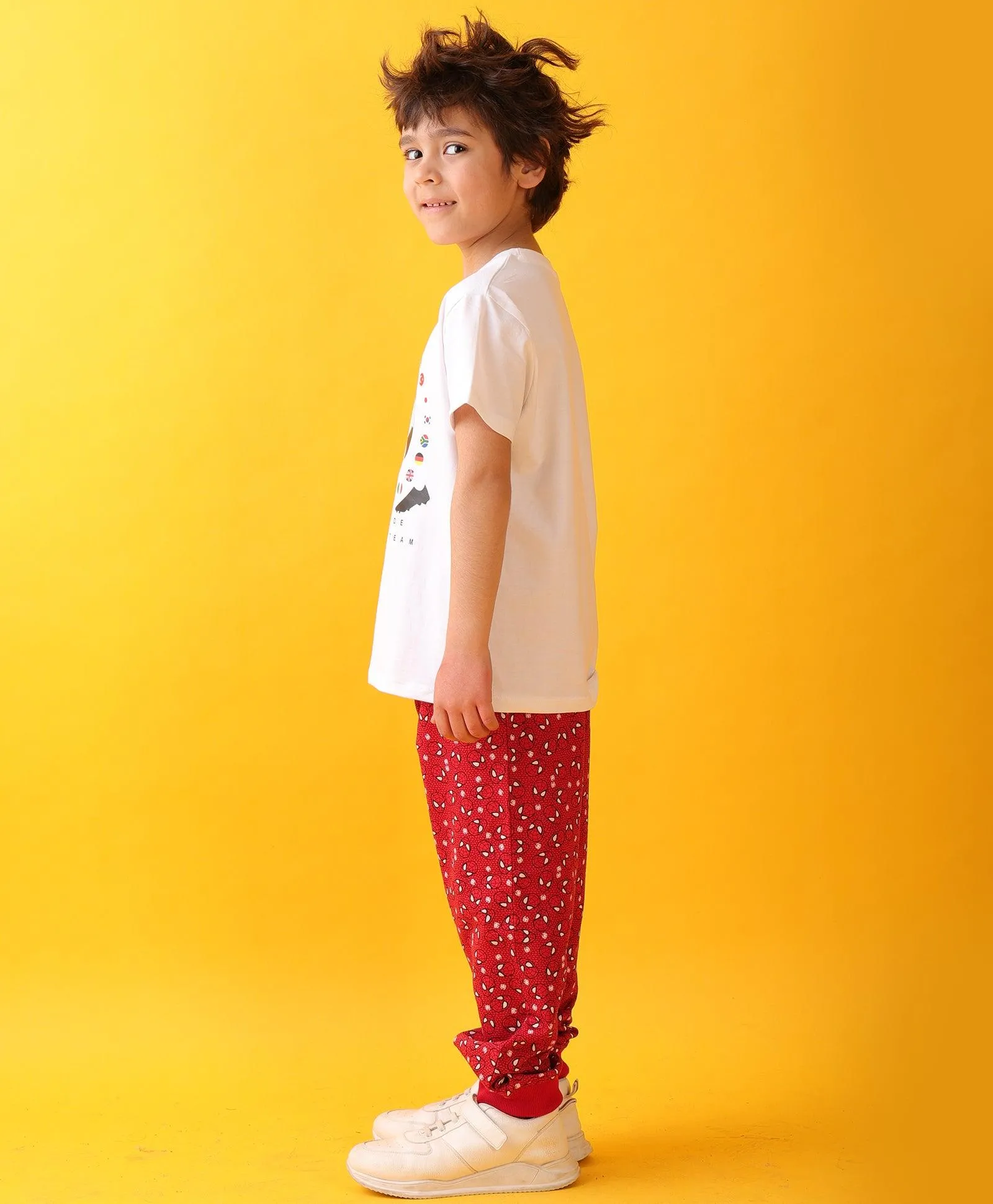 FOOTBALL SPIDER RED BOYS JOGGER SET - WHITE/RED