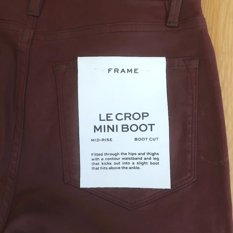 FRAME Le Crop Mini Bootcut Jeans Bordeaux Coated Stretch Cotton Size 25 NEW
