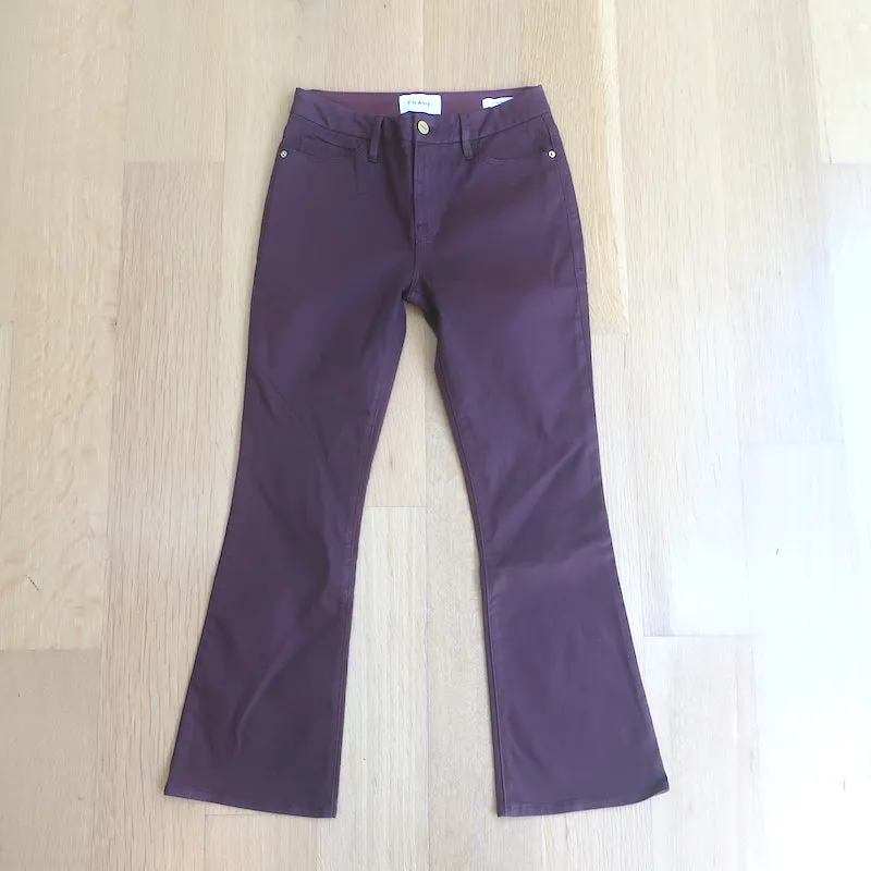 FRAME Le Crop Mini Bootcut Jeans Bordeaux Coated Stretch Cotton Size 25 NEW