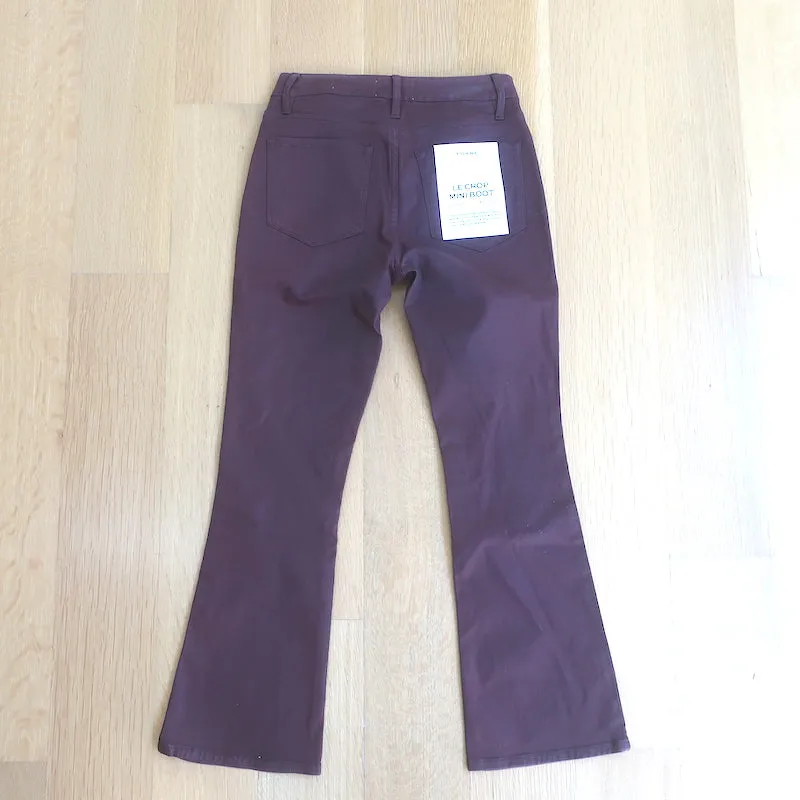FRAME Le Crop Mini Bootcut Jeans Bordeaux Coated Stretch Cotton Size 25 NEW