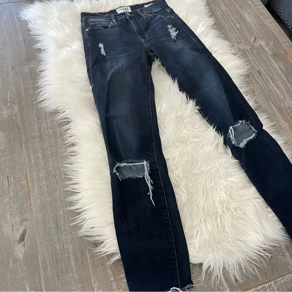 FRAME Le High Skinny Jeans Ripped Knees Distressed Stretch Denim | Size 24