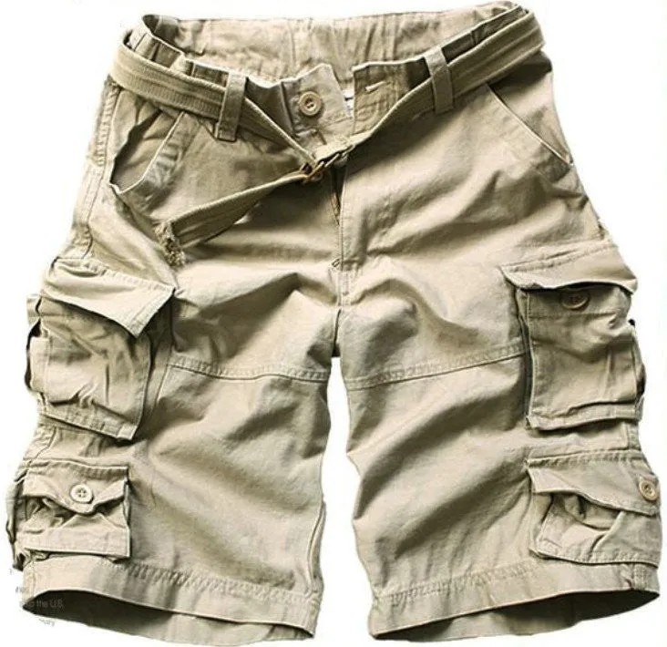 Free Belt High Quality Mens Cargo Shorts Multi-pocket Solid Men Short Pants