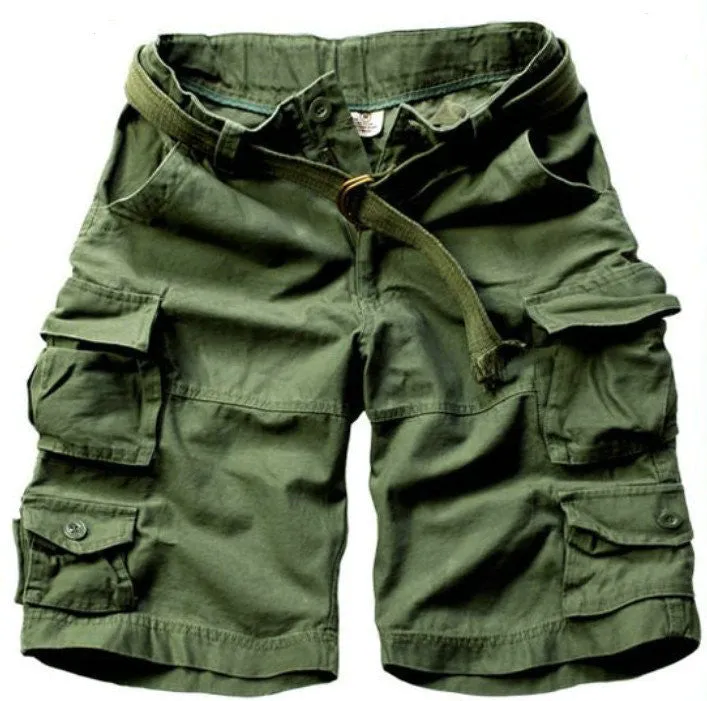 Free Belt High Quality Mens Cargo Shorts Multi-pocket Solid Men Short Pants