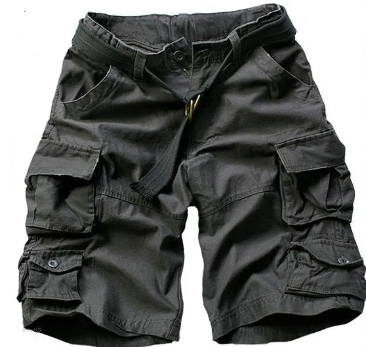 Free Belt High Quality Mens Cargo Shorts Multi-pocket Solid Men Short Pants