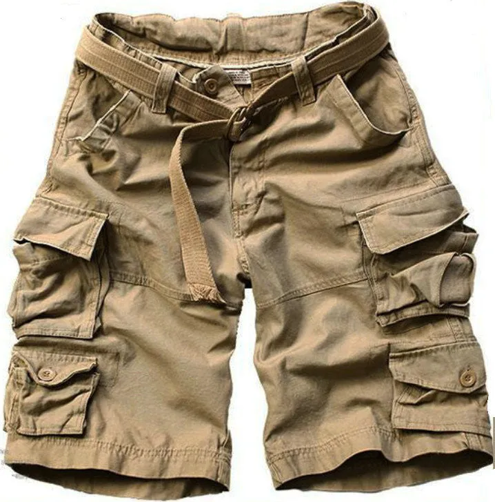 Free Belt High Quality Mens Cargo Shorts Multi-pocket Solid Men Short Pants
