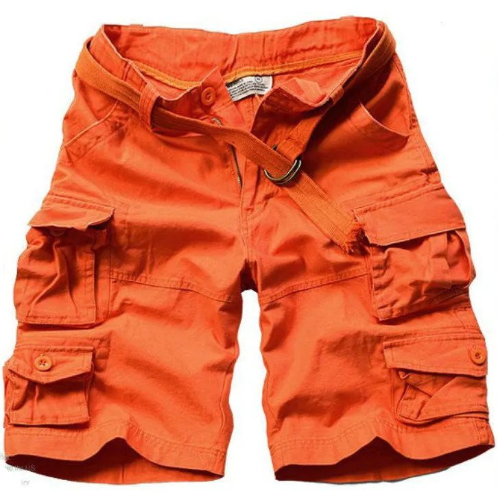 Free Belt High Quality Mens Cargo Shorts Multi-pocket Solid Men Short Pants