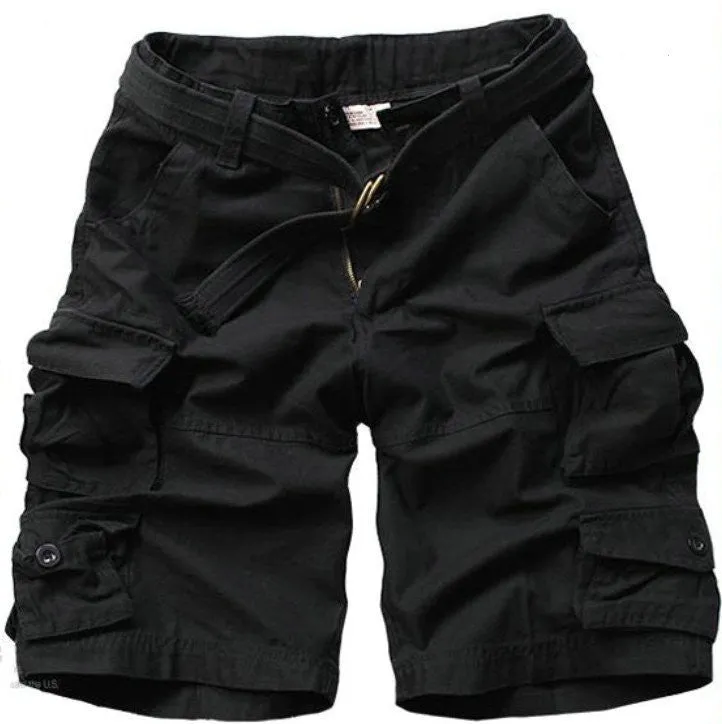 Free Belt High Quality Mens Cargo Shorts Multi-pocket Solid Men Short Pants